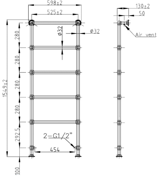 Image for Bayswater Juliet Floor Mounted Towel Rail 1549mm x 598mm x 130mm