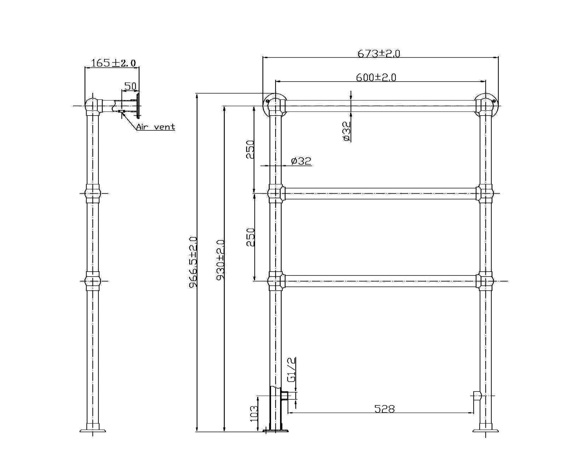 Image for Bayswater Juliet Floor Mounted Towel Rail 1549mm x 673mm x 165mm