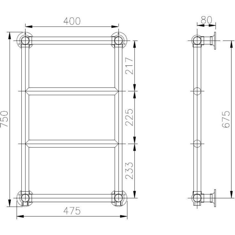 Bayswater Sophia Wall Mounted Towel Rail 750mm x 475mm x 150mm