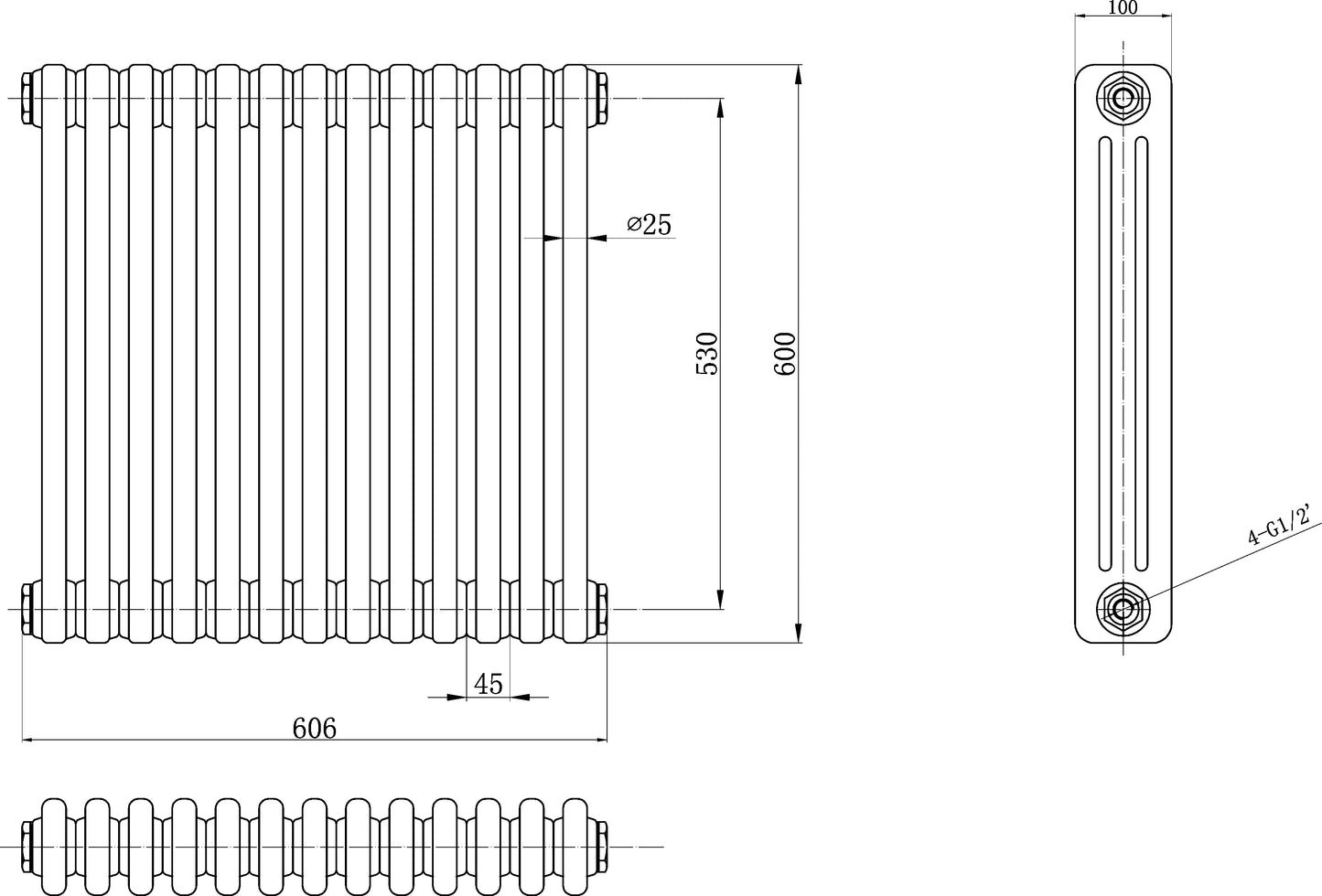 Image for Bayswater Nelson Triple Radiator 600mm x 606mm