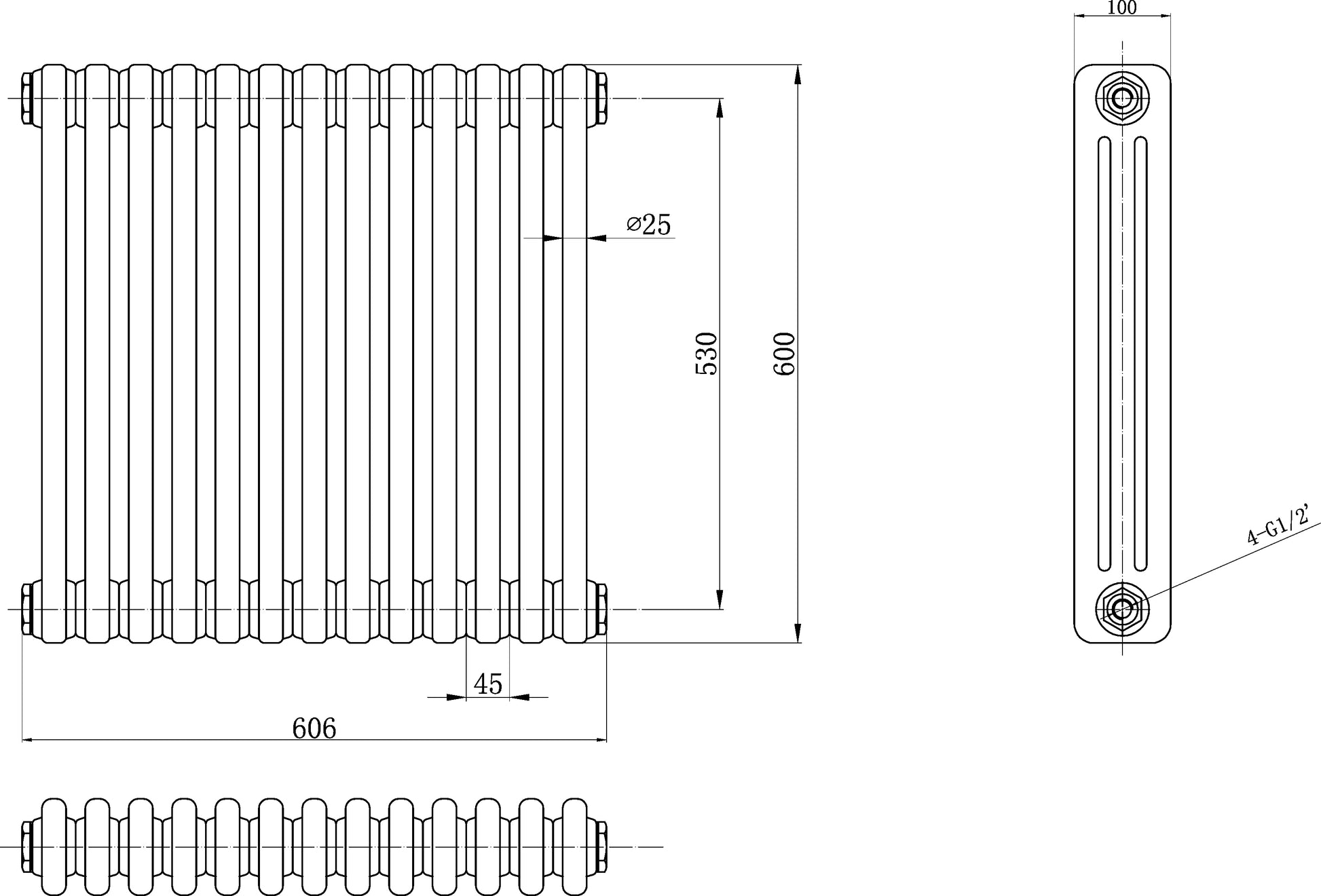 Image for Bayswater Nelson Triple Radiator 600mm x 606mm