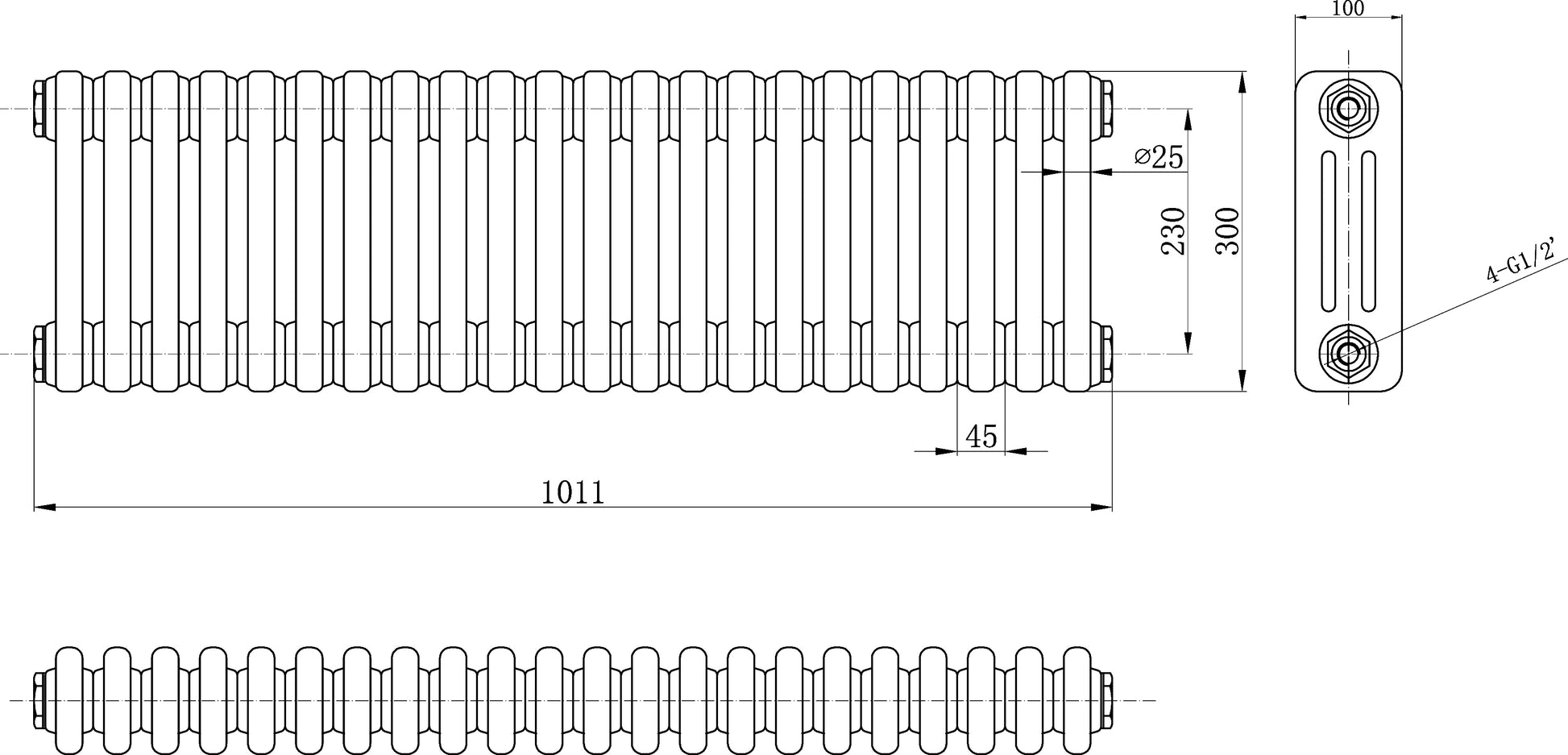 Image for Bayswater Nelson Triple Radiator 1011mm x 300mm