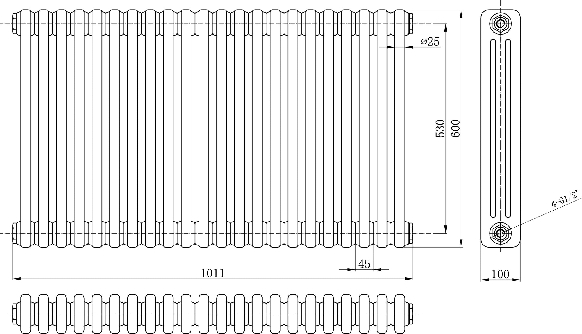 Image for Bayswater Nelson Triple Radiator 1011mm x 600mm