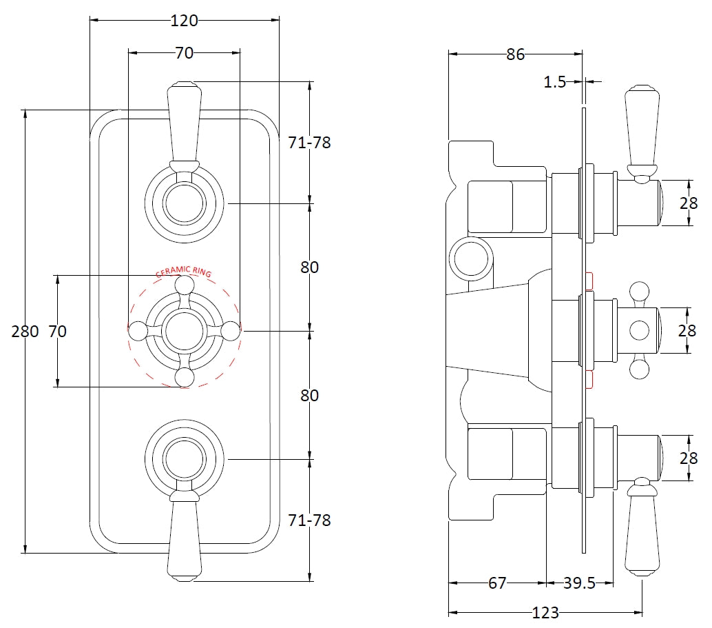 Image for Bayswater Triple Concealed Valve with White Indices