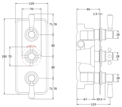 Image for Bayswater Triple Concealed Valve with White Indices