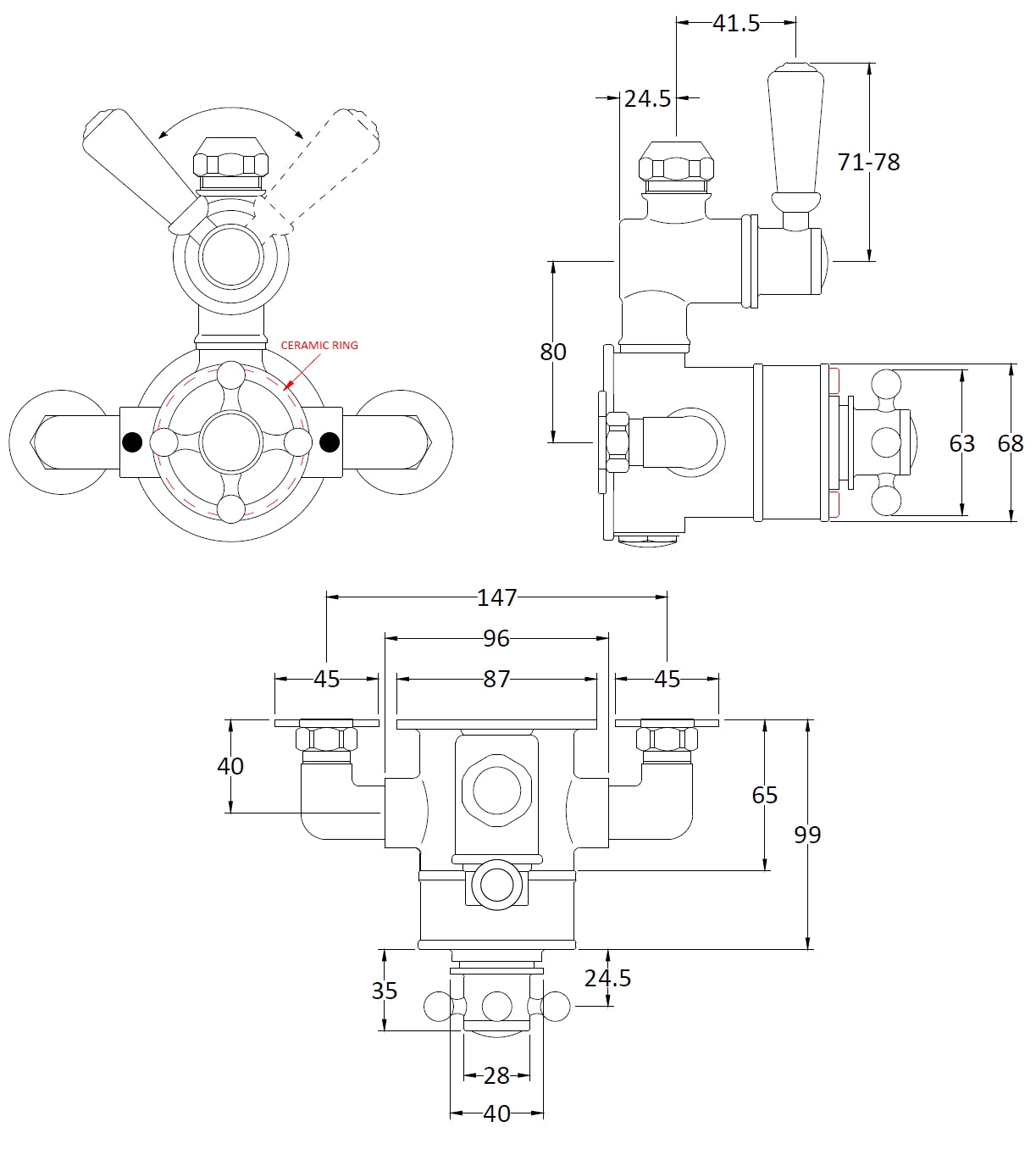 Image for Bayswater Twin Exposed Valve with White Indices