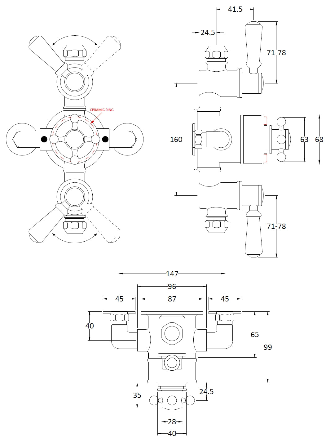 Image for Bayswater Triple Exposed Valve with White Indices