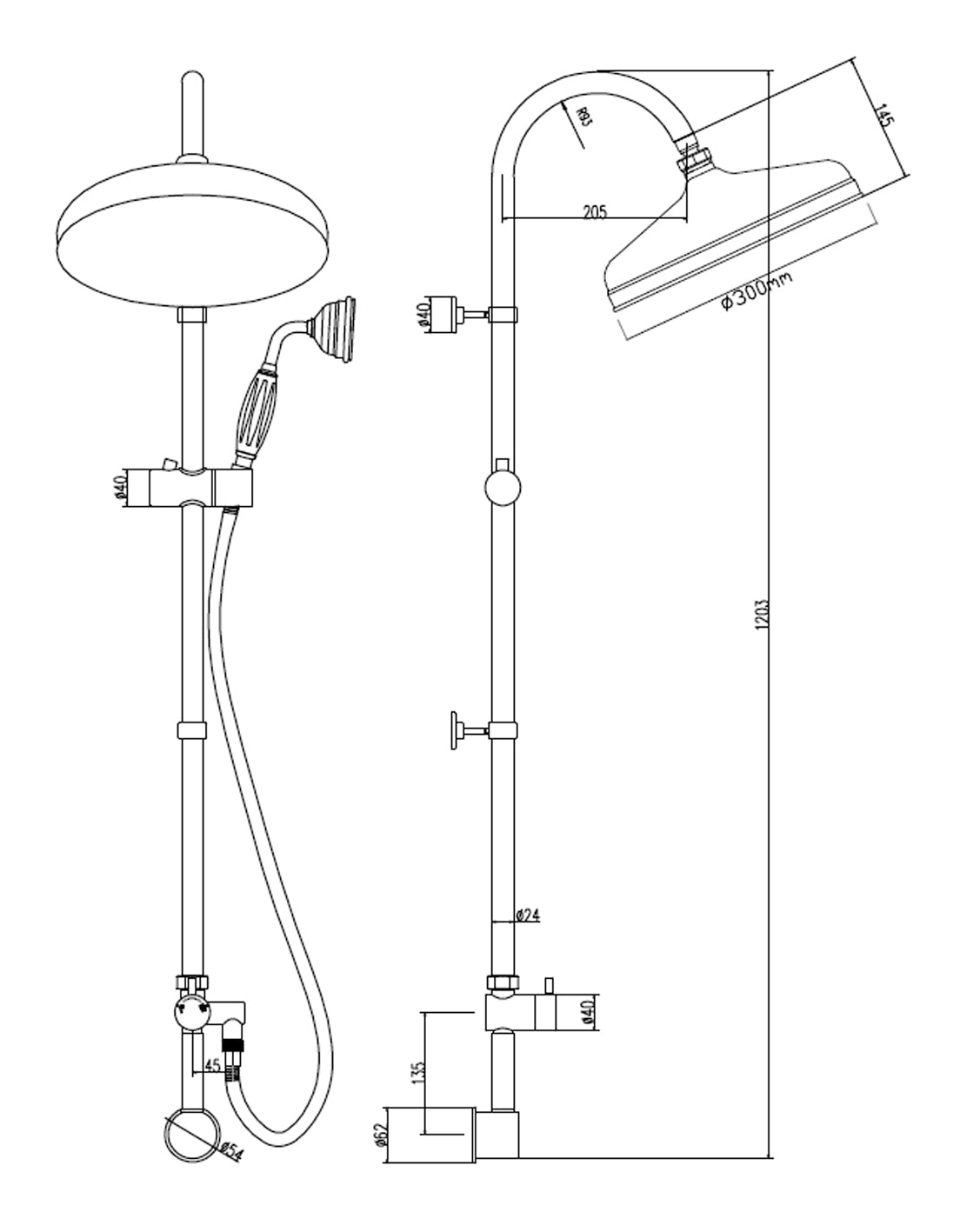 Image for Bayswater Rigid Riser Kit & White Ceramic Handset