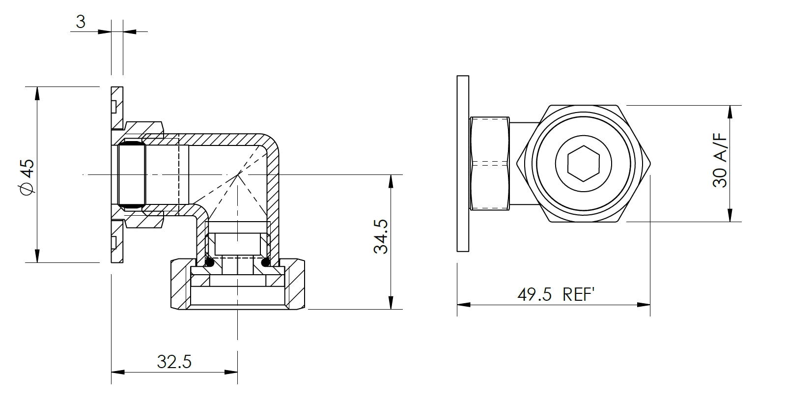 Image for Bayswater Back to Wall Shower Elbow