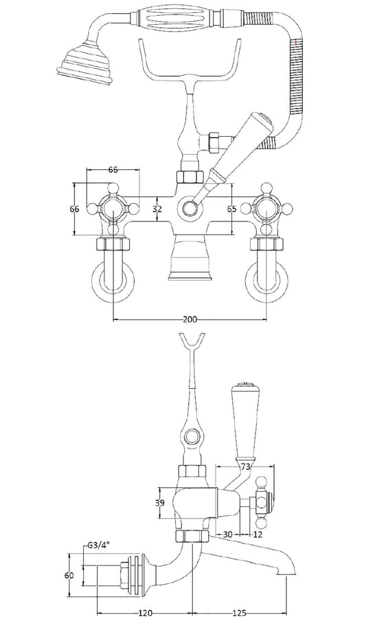 Image for Bayswater Black Wall Mounted Bath Shower Mixer - BAYT250