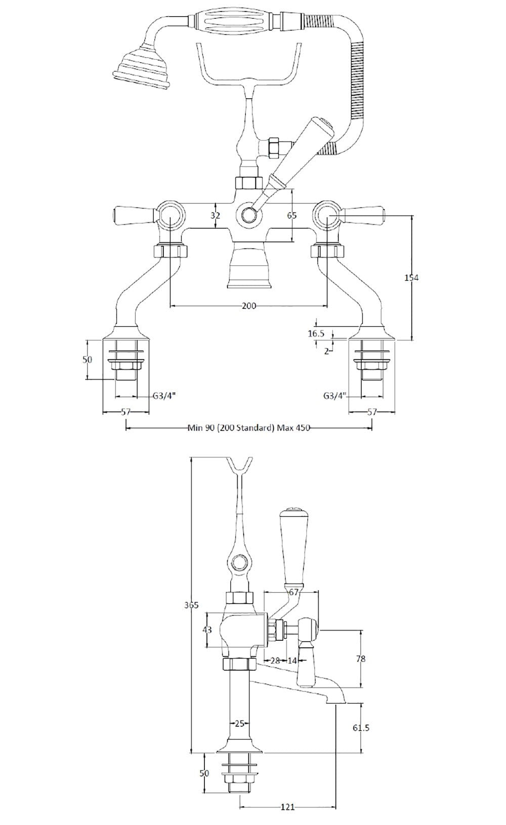 Image for Bayswater White Deck Mounted Bath Shower Mixer - BAYT404