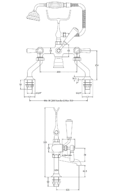 Image for Bayswater White Deck Mounted Bath Shower Mixer - BAYT404