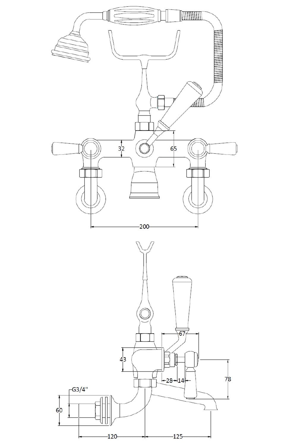 Image for Bayswater Black Wall Mounted Bath Shower Mixer - BAYT450