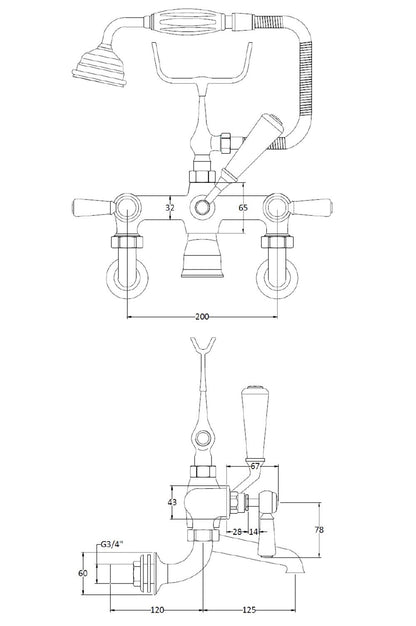 Image for Bayswater Black Wall Mounted Bath Shower Mixer - BAYT450