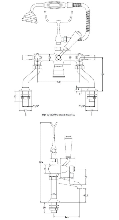 Image for Bayswater White Deck Mounted Bath Shower Mixer - BAYT304