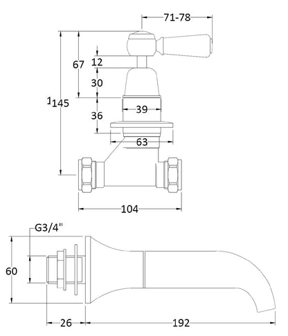 Image for Bayswater White 3 Tap Hole Wall Bath Filler - BAYT309