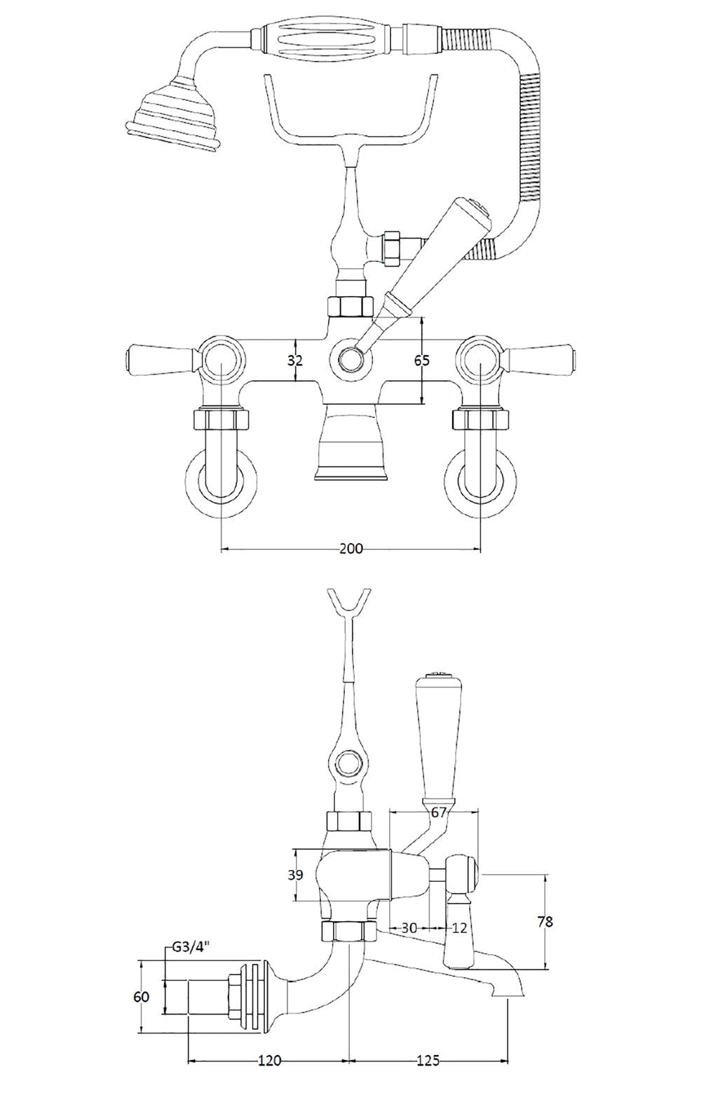 Image for Bayswater Black Wall Mounted Bath Shower Mixer - BAYT350