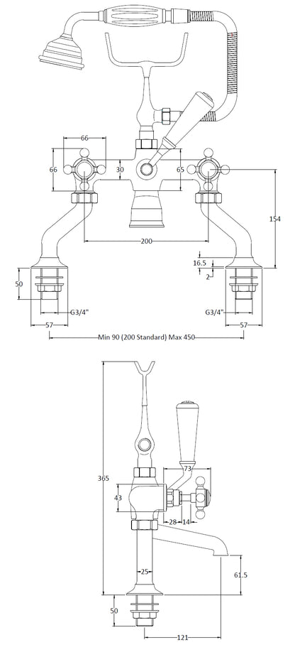 Image for Bayswater White Deck Mounted Bath Shower Mixer - BAYT104