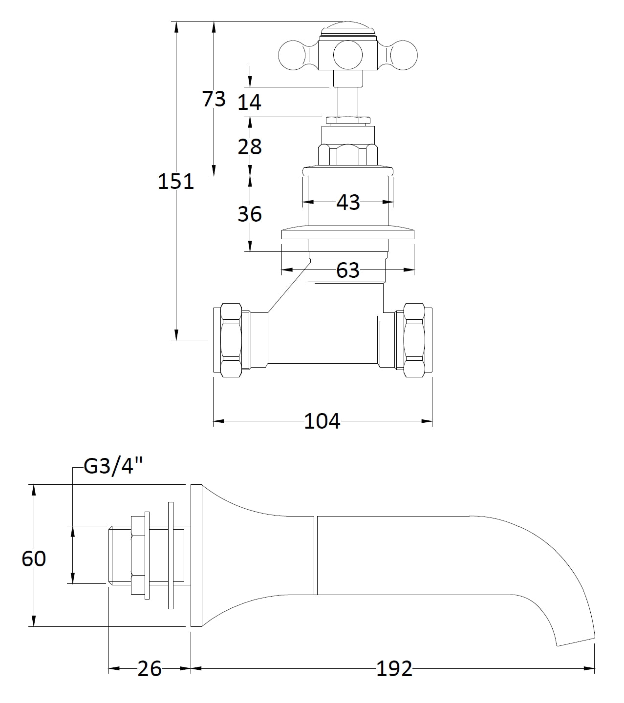 Image for Bayswater White 3 Tap Hole Wall Bath Filler - BAYT109