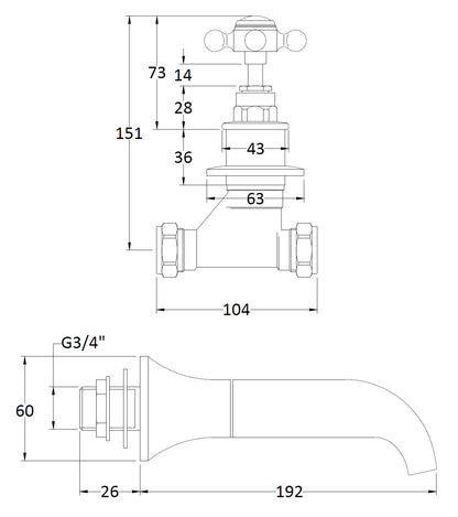 Image for Bayswater White 3 Tap Hole Wall Bath Filler - BAYT109