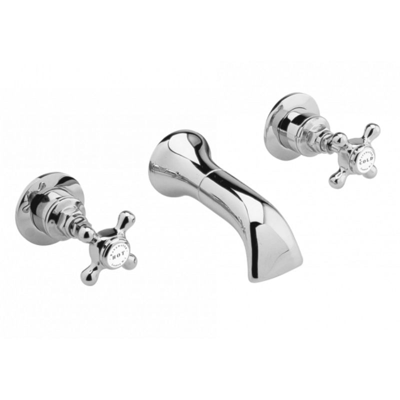 Bayswater 3 Tap Holes Wall Mounted Basin Mixer Chrome Crosshead - All Colours