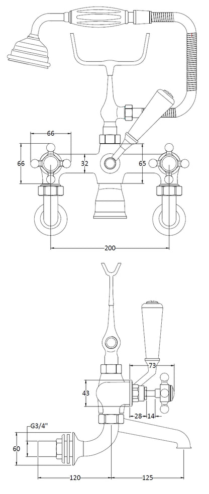 Image for Bayswater Black Wall Mounted Bath Shower Mixer - BAYT150