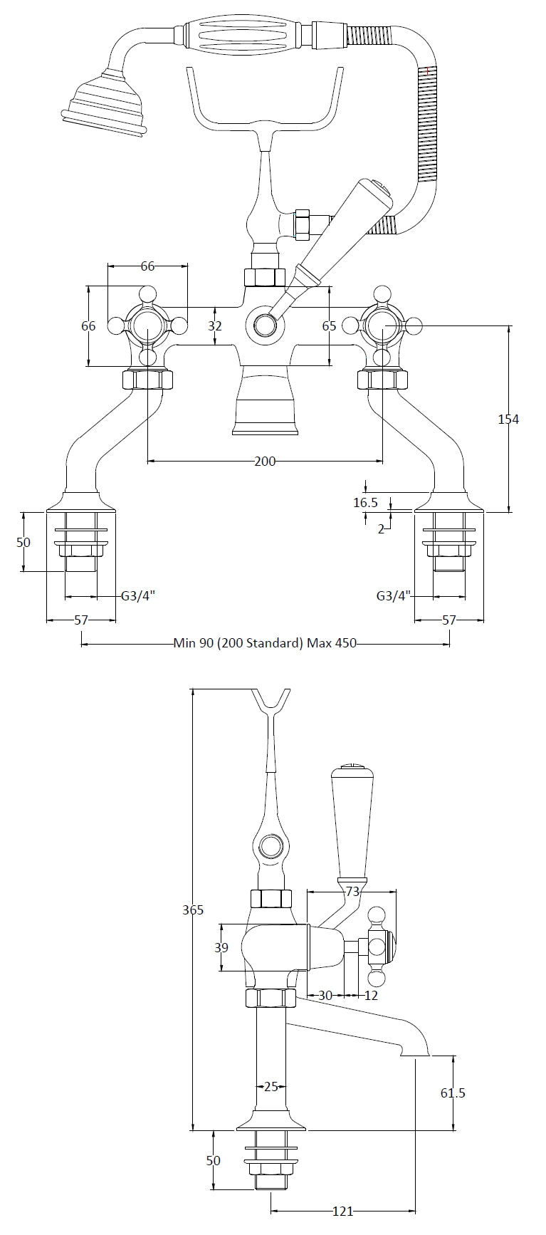 Image for Bayswater White Deck Mounted Bath Shower Mixer - BAYT204