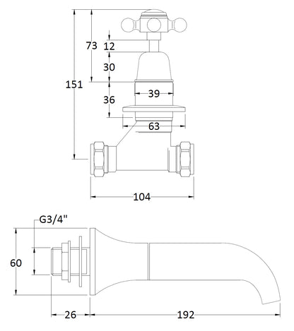 Image for Bayswater White 3 Tap Hole Wall Bath Filler - BAYT209