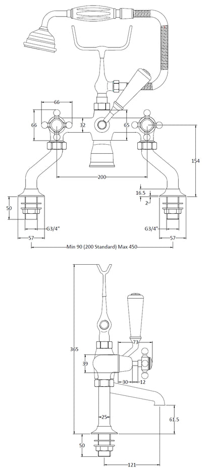 Image for Bayswater Black Deck Mounted Bath Shower Mixer - BAYT244