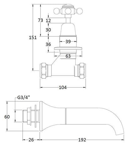 Image for Bayswater Black 3 Tap Hole Wall Bath Filler