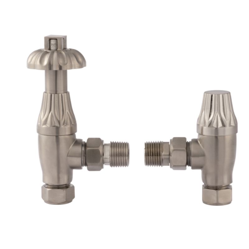 Bayswater BAYV106 Angled Thermo Radiator Valve c/w Fluted Satin Nickel