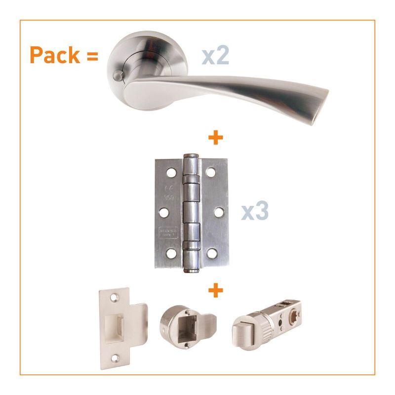 JB Kind Blade Satin Chrome Privacy Door Handle Latch Pack 