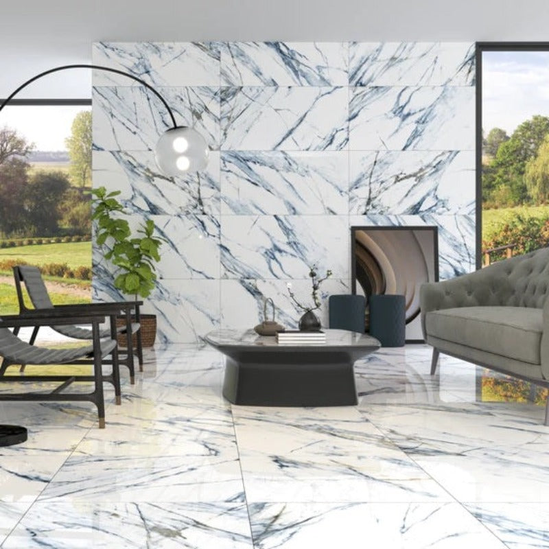 Calacatta Marble Effect 1200mm x 600mm - Gloss Aqua