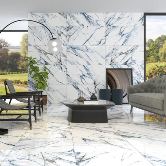 Calacatta Marble Effect 1200mm x 600mm - Gloss Aqua