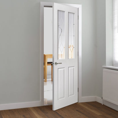 JB Kind White Textured Moulded Panel Canterbury 2 Light Glazed Internal Door 1981 X 686 X 35mm