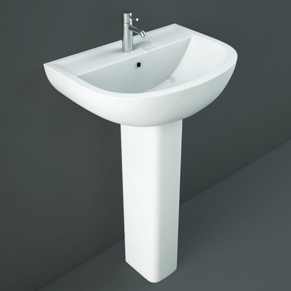 RAK Ceramics Compact 550mm Pedestal Basin 1 Tap Hole White