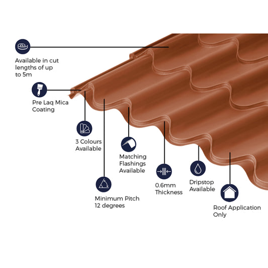 Cladco Tileform 41/1000 Tile Profile 0.6mm Mica Coated Sheet Copper Brown - All Sizes