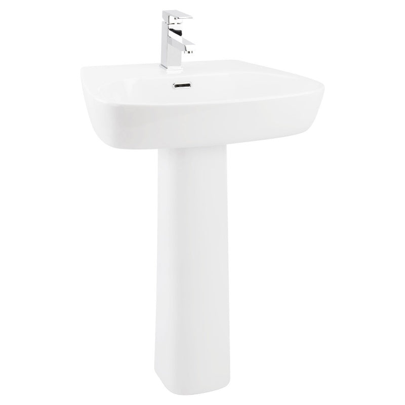 Aqua Cubix 600mm Basin - 1 Tap Hole with Chrome Overflow and Floor Standing Pedestal 