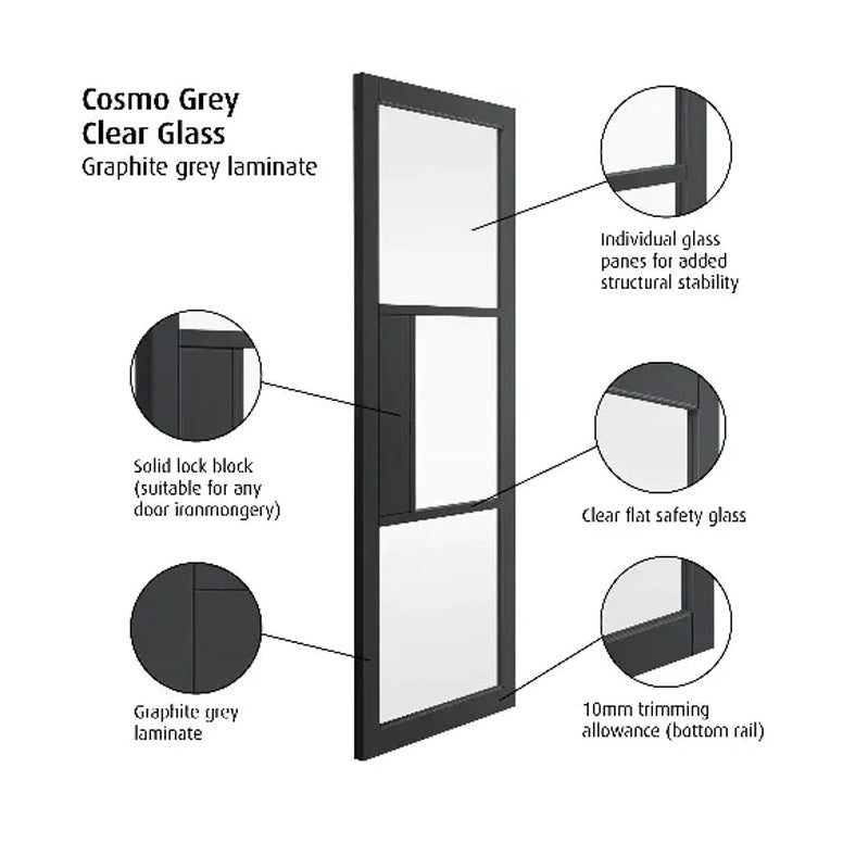 JB Kind Cosmo Grey Pre-Finished Glazed Internal Door