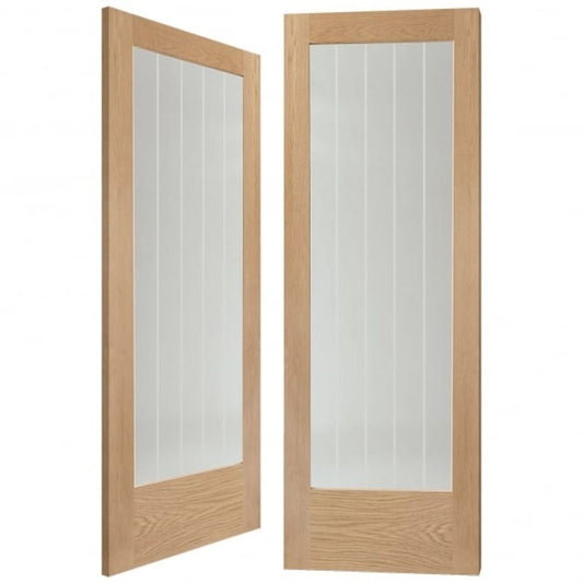 Image for XL Joinery Suffolk Internal Oak Rebated Door Pair with Clear Etched Glass 1981 x 1067 x 40mm (42")