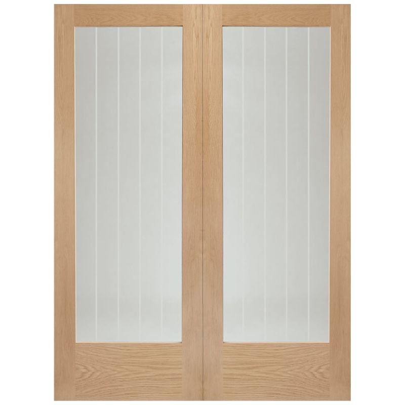 Image for XL Joinery Suffolk Internal Oak Rebated Door Pair with Clear Etched Glass 1981 x 1067 x 40mm (42")