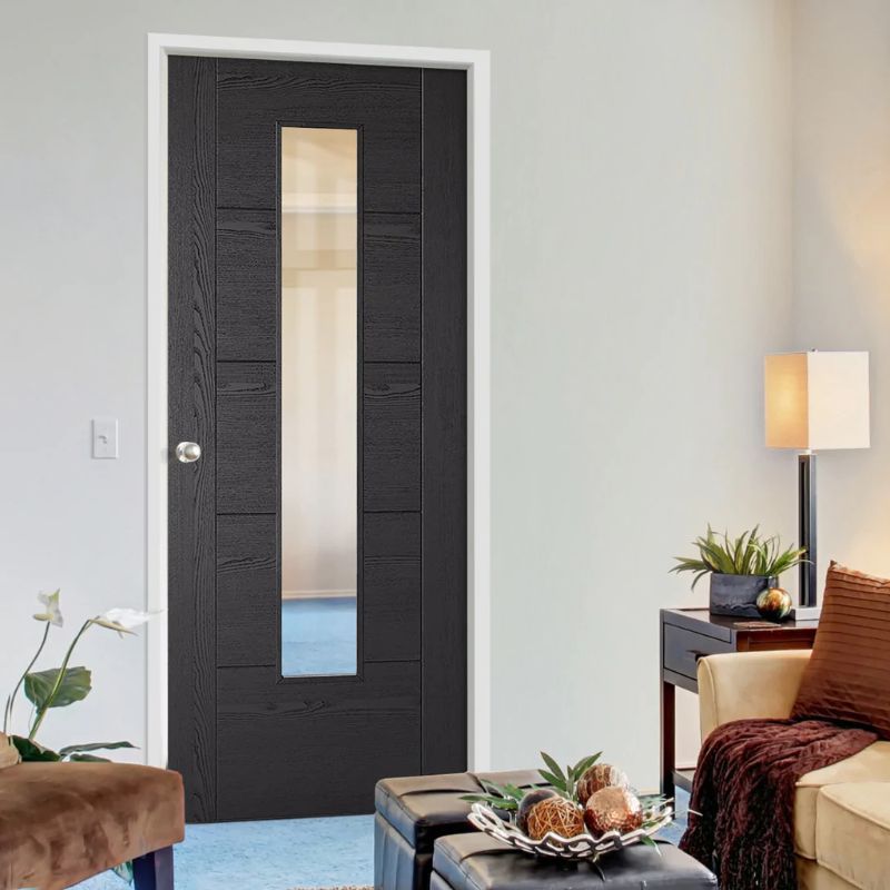 LPD Vancouver Black Ash 1L Laminated Internal Clear Glazed Door - 78in x 27in x 35mm (1981 x 686mm)
