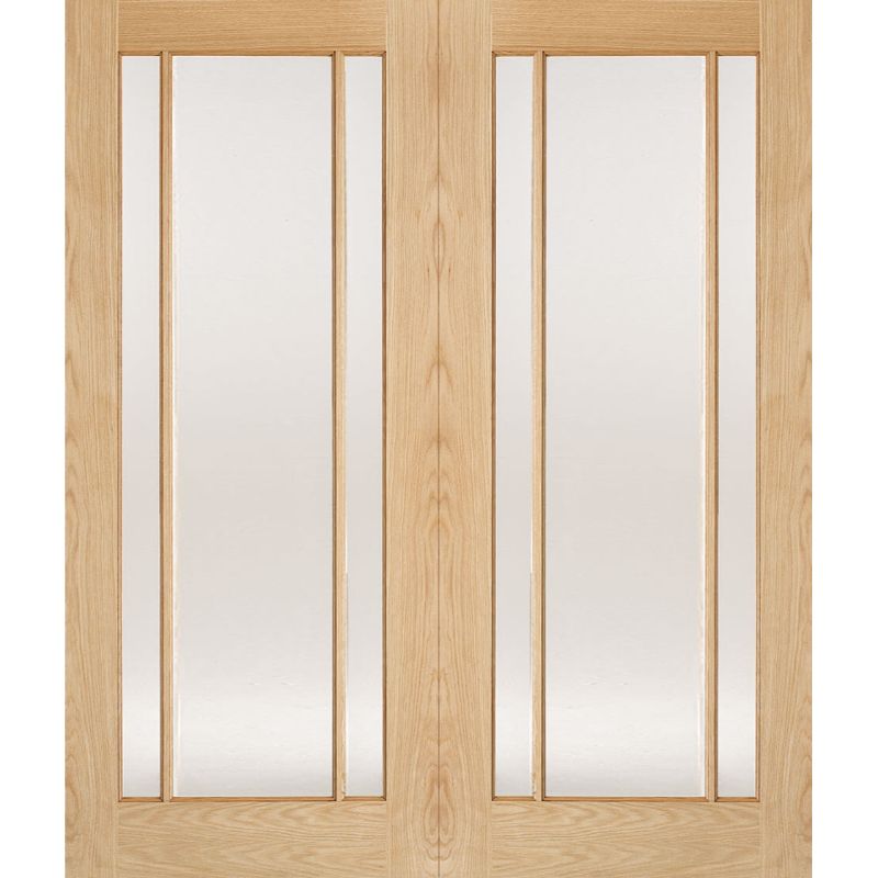 Image for LPD Unfinished Oak Lincoln Glazed Internal Door Pair-78in x 36in x 40mm (1981 x 914mm)