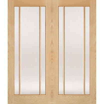 Image for LPD Unfinished Oak Lincoln Glazed Internal Door Pair-78in x 36in x 40mm (1981 x 914mm)