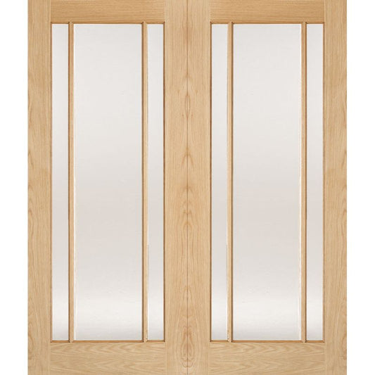 Image for LPD Unfinished Oak Lincoln Glazed Internal Door Pair-78in x 36in x 40mm (1981 x 914mm)