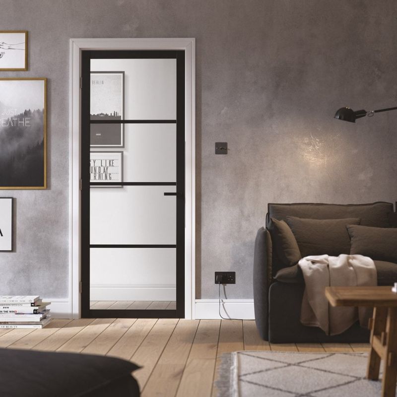 LPD Soho Black Primed Clear Glazed Internal 4L Industrial Style Door
