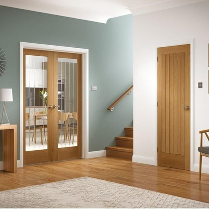 Image for XL Joinery Suffolk Internal Oak Rebated Door Pair with Clear Etched Glass 1981 x 1067 x 40mm (42")