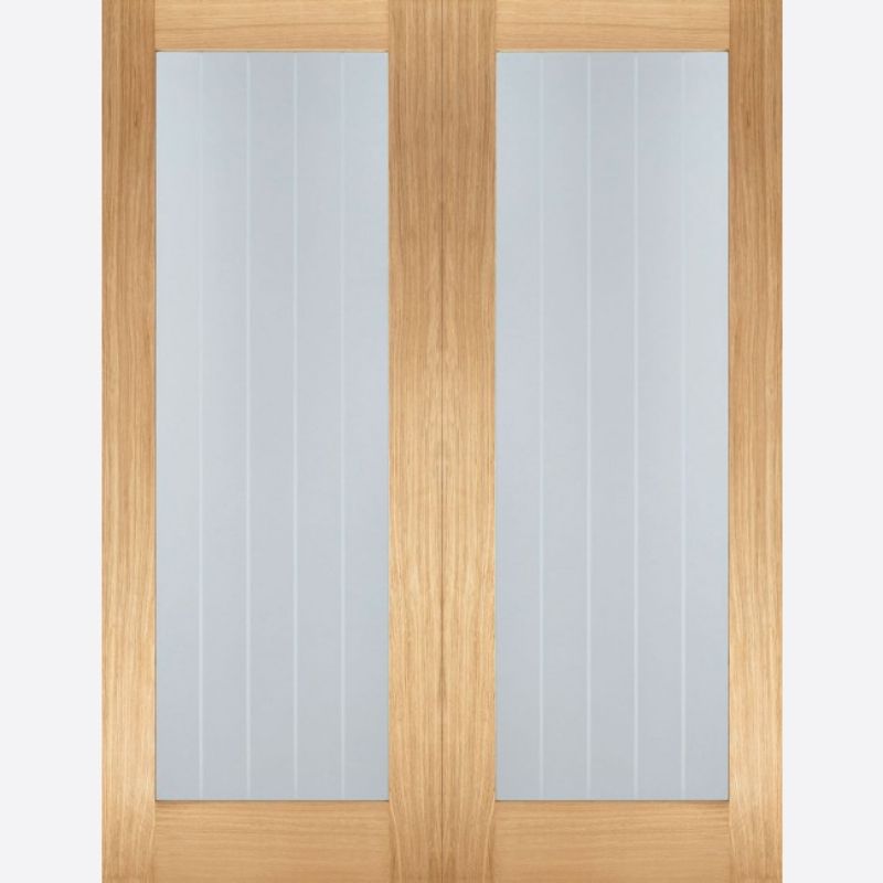 Image for LPD Unfinished Oak Mexicano Glazed Internal Door Pair-78in x 46in x 40mm (1981 x 1168mm)