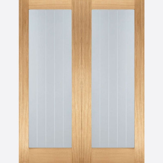 Image for LPD Unfinished Oak Mexicano Glazed Internal Door Pair-78in x 46in x 40mm (1981 x 1168mm)