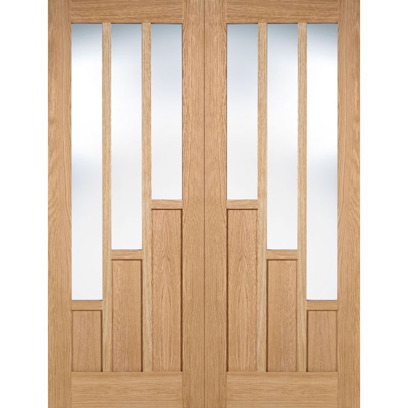 Image for LPD Oak Coventry Glazed Internal Door Pair-78in x 42in x 40mm (1981 x 1067mm)